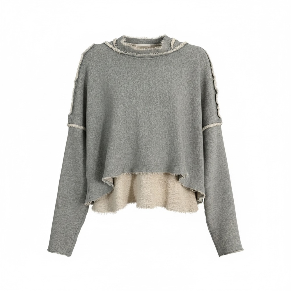 Free People Movement raw edge grey terry sweatshirt with oversized hood size XS